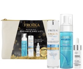 Froika Gift Set Morning Radiance & Lift με Hyaluronic Foam Αφρός Καθαρισμού, 200ml, Ultra Lift Cream Ενυδατική Κρέμα, 50ml & Δώρο Premium Intensive Drops Αντιγηραντικές Σταγόνες, 10ml & Νεσεσέρ, 1τεμ, 1σετ