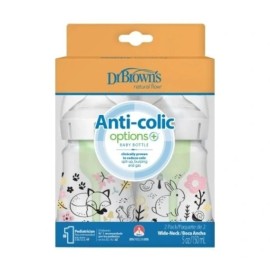 Dr. Browns Natural Flow® Anti-Colic Options+™, Πλαστικό Μπιμπερό Δάσος Με Φαρδύ Λαιμό για 0m+, 2x150ml