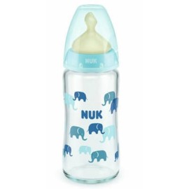 NUK First Choice Γυάλινο Μπιμπερό με θηλή καουτσούκ 0-6m μπλε 240ml