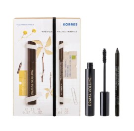 Korres Promo Drama Volume No1 Black Mascara Extreme Volume για Μέγιστο Όγκο Μαύρο, 11ml & Volcanic Minerals Long Lasting Eyeliner No1 Μαύρο Μολύβι 1,2g, 1σετ