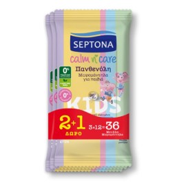 Septona Promo (2+1) Calm n Care Wipes Travel Size Μωρομάντηλα (3x12τεμ), 36τεμ