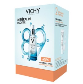 Vichy Promo Vichy Mineral 89 Hyaluronic Acid Face Moisturizer Ενυδατικό Booster Προσώπου για Καθημερινή Χρήση, 50ml & Δώρο UV-Age Daily SPF50+ Αντηλιακό Προσώπου, 15ml, 1σετ