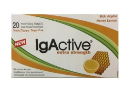 IgActive Παστίλιες Λαιμού Μέλι & Λεμόνι Extra Strength Sugar Free, 20 τεμάχια