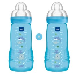 MAM Easy Active Bottle - Μπιμπερό Με Θηλή Σιλικόνης 330ml 4+μηνών,  2τμχ Μπλε