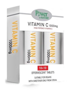 Power of Nature Vitamin C 1000 mg Συμπλήρωμα Διατροφής με Βιταμίνη C και Γλυκαντικό Stevia 2 x 10 Αναβράζοντα Δισκία