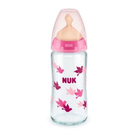 NUK First Choice Γυάλινο Μπιμπερό με Δείκτη Ελέγχου Θερμοκρασίας & Θηλή Λάτεξ Μ 0-6m λευκό 240ml